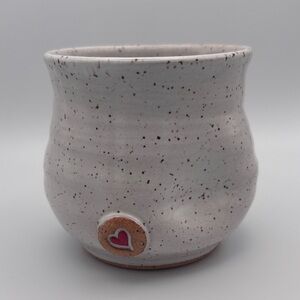 Artisan Pottery Handless Mug/Thumbprint Mug/Tumbler - Speckled with Raised Heart